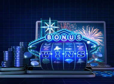 Abstract gambling concept image for casinos offering games with chance for players to trigger bonus wins. 3D Rendered illustration showing wire-frame style computer generated casino game elements