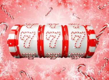 Red And White Christmas / New Year Slot Machine Isolated On Pink Background - 3D Illustration