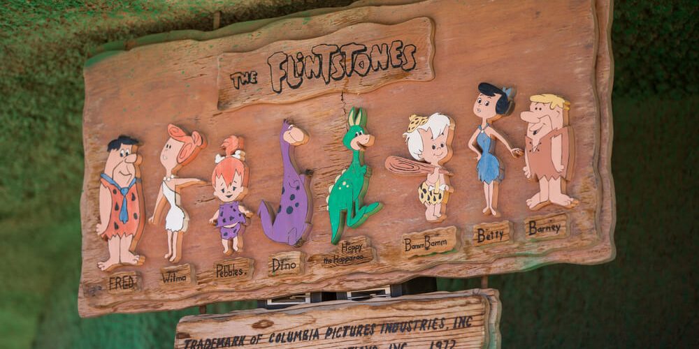 best flinstone slots View of the Flintstones Bedrock City theme park.