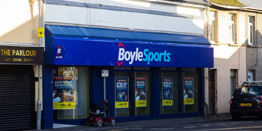 gambling ireland: 2 November 2020 A local Boylesports bookmakers shop open for business while other shops around them are closed during the Corona Virus lockdown