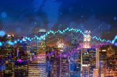 online casino market FOREX graph hologram, aerial night panoramic cityscape of Singapore, the developed location for stock market researchers in Asia. The concept of fundamental analysis. Double exposure.