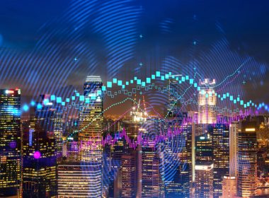 online casino market FOREX graph hologram, aerial night panoramic cityscape of Singapore, the developed location for stock market researchers in Asia. The concept of fundamental analysis. Double exposure.