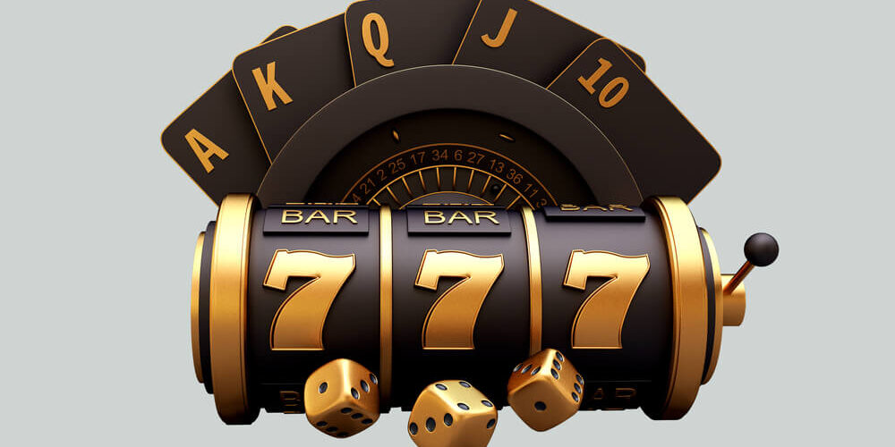 casino slot machine roulette dice set card chips 3d render 3d rendering illustration
