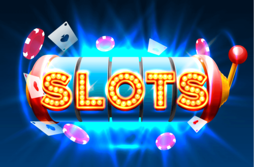 Casino slots object on the blue background, signboard banner. Vector illustration