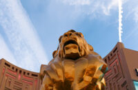 LAS VEGAS Nevada State,Oct 09 2016 Las Vegas Boulevard at Morning, MGM GRAND CASINO AND HOTEL,Statue of Gold Lion